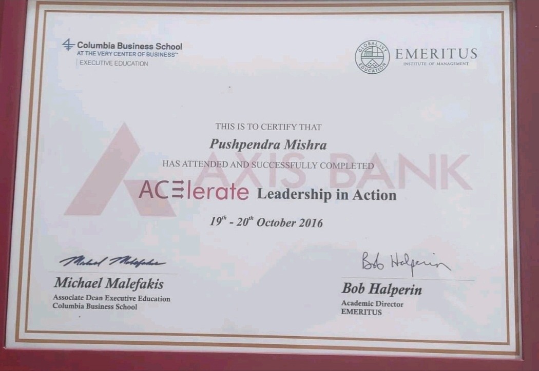 Accelerate: Leadership in Action certificate, Columbia Business School